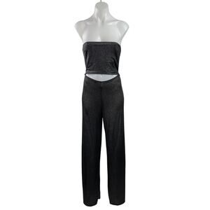 Hours Black Metallic Sleeveless Strapless Glitters Flared Leg Romper Jumpsuit S